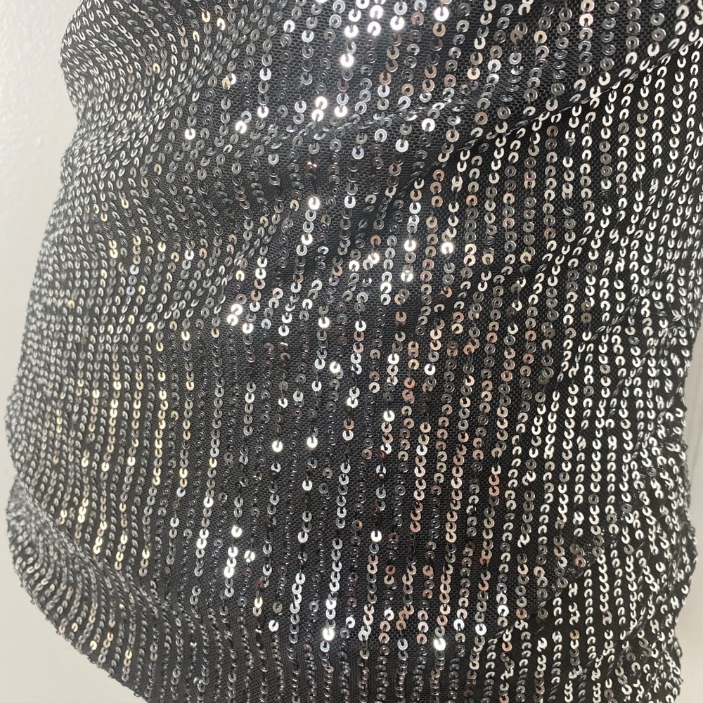 Grace Karin NWT Black & Silver Sequin Off Shoulder Top - Picture 7 of 8